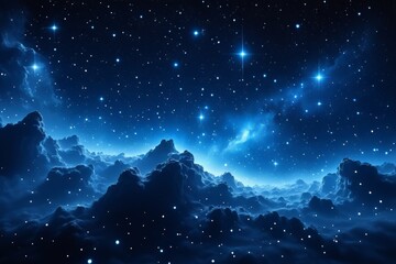 starry night sky with clouds and stars and a bright blue sky