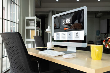 Poster - blogging concept, web blog social media information network snugly. social media online content, fre