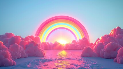 Wall Mural - Pastel rainbow sunset over fluffy clouds.