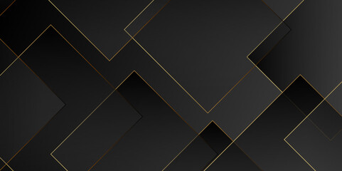 Leinwandbilder - Design geometric tile gold on black background with triangle shape. Geometric dark material background. Elegant abstract shiny luxury black gold background for wallpaper, banner, cover or Presentation