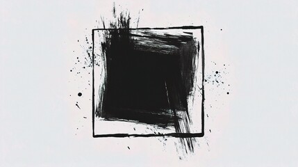 Poster - Grunge Black Ink Strokes Background with Rough Texture and Frame