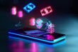 © Rashidi - Neon Currency Symbols Emanating from Smartphone in AR Style