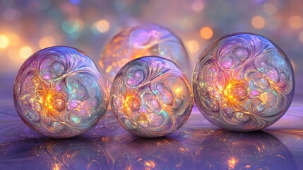 Poster - Colorful Abstract Orbs with Swirling Patterns and Sparkling Lights