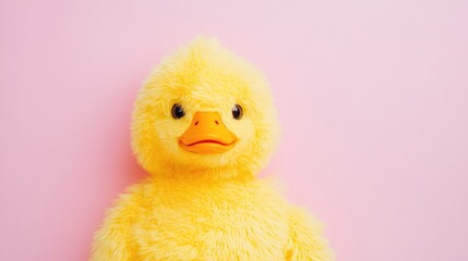 Poster - Cute Yellow Duckling Toy on Pink Background for Children's Decor