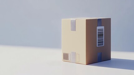 Poster - Simple Brown Delivery Box with Barcode on a Light Background