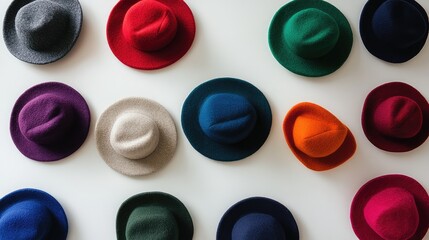 Poster - Colorful Variety of Woolen Hats Displayed on a White Background