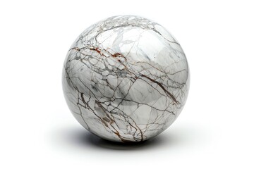 Poster - Polished marble sphere with grey and brown veining, isolated on white background.