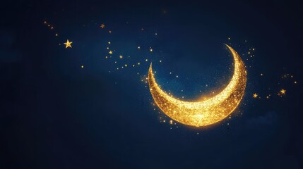 Poster - Glittering Crescent Moon and Stars Under a Night Sky Background