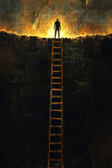 Resilience and Overcoming Excuses: Person Climbing Ladder from Darkness to Light