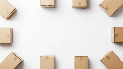 Poster - Arrangement of Cardboard Boxes on a White Background for Shipping