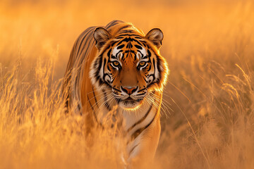 Poster - Bold Orange and Black Tiger in the Light of a Golden Sunset