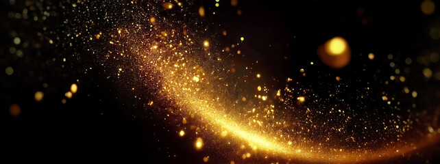 Aufkleber - Abstract gold bokeh on black background, 3d render illustration
