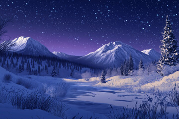 Canvas Print - Tundra at Midnight in Winter Under the Northern Stars