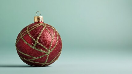 Aufkleber - A beautiful close-up showcases a red and gold Christmas ornament reflecting light against a soft green background, perfect for holiday-themed designs and layouts