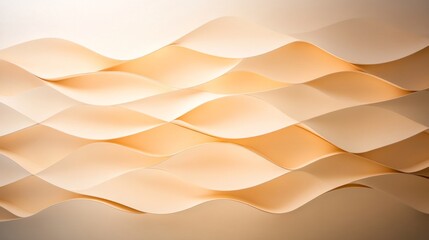Fototapete - Textured acoustic wall panel displays a wavy geometric design in neutral tones, illuminated softly for added depth and dimension. Ideal for interior design