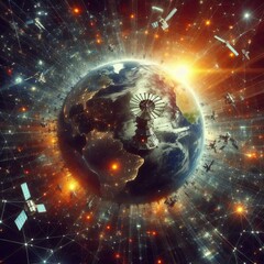 Wall Mural - 241 satellites a constellation of satellites orbiting and descen