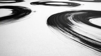 Leinwandbilder - Bold black curved lines and swirling brush strokes create a seamless pattern against a clean white backdrop, ideal for contemporary graphic projects