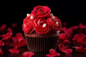 Wall Mural - Valentine's Day Cupcake with Red Roses and Hearts 