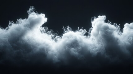 a fluffy white cloud suspended on a deep black background, soft lighting emphasizing its contours