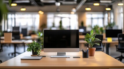 Poster - Abstract Open Space in Modern Office with Blurred Background Light