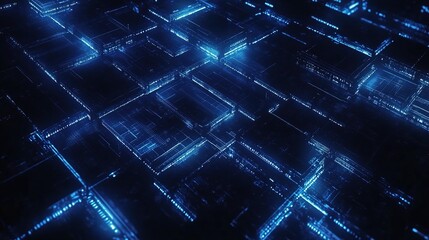 Poster - Abstract Blue Futuristic Digital Grid Background in Dark Tone