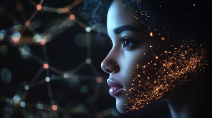 Poster - Digital Concept of Cyberspace with Particles and Data Network