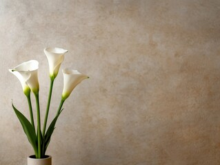 Poster - A stunning display of white lilies stands elegantly against a simple background, accentuated by soft natural lighting and clear space for personalization or text
