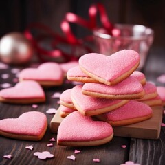 Poster -  Pile of Pink Heart-Shaped Cookies for Valentine's Day 