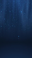 Poster - Blue glowing circles particles falling in the air and light rays at the top middle of a cyc wall background, vertical composition. Loop animation footage for graphic design.