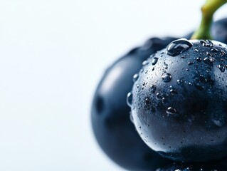 Aufkleber - Fresh blue grape with a glistening dewdrop sits against a bright white backdrop, showcasing its natural shine and inviting freshness for advertising