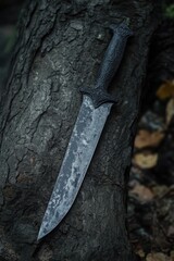 Poster - Knife perched on tree trunk