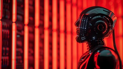 Futuristic robot profile against a red illuminated background.