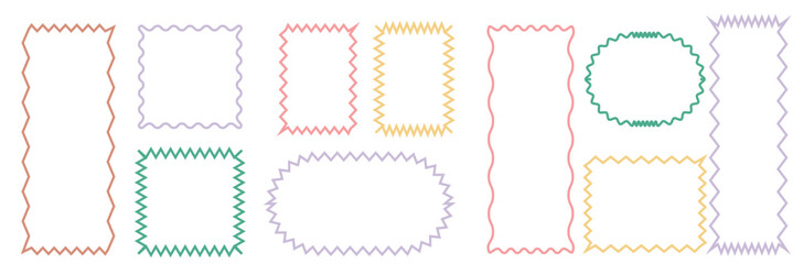 Aufkleber - Set of Frames with Corrugated Edges. Simple Labels with Zig Zag Borders.  Modern Design Elements for Photo and Picture, Frames and Tags. Vector illustration. isolated on white background. EPS 10