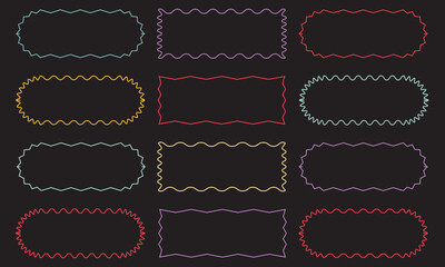 Aufkleber - Set of Frames with Corrugated Edges. Simple Labels with Zig Zag Borders.  Modern Design Elements for Photo and Picture, Frames and Tags. Vector illustration. isolated on  black   background. EPS 10