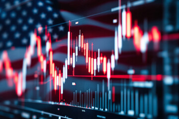Poster - Dynamic stock market chart with American flag background.