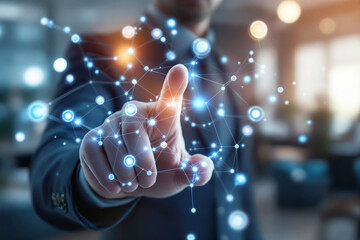 Aufkleber - Businessman interacting with digital network connections in a modern office.