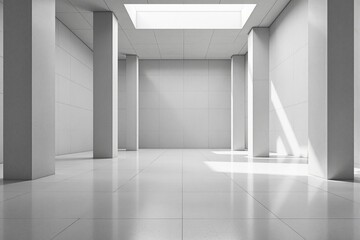Poster - Modern minimalistic interior with white columns and skylight.