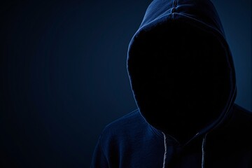 Poster - Hooded figure in a dark background symbolizing cybercrime and anonymity.