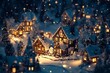 © Engineer Jahid - Winter village at night. Festive winter scene with Christmas and New Year holidays background