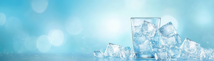 Wall Mural - sparkling ice cubes in glass of refreshing water, cool summer drink for hydration