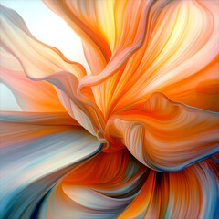 Leinwandbilder - Abstract fantasy flower with smooth petals in an orange hue. The lines of the petals create a sense of movement and the graceful shapes add elegance to the illustration. The organic composition emphas