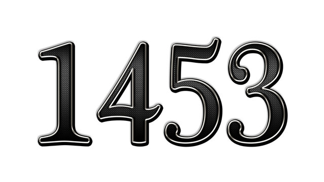 black metal 3d design of number 1453 on white background.
