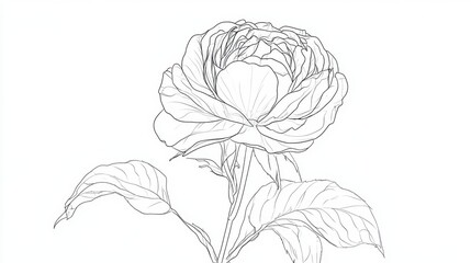 Poster - Black line art of a blooming rose, its intricate details drawn in one continuous stroke on white.