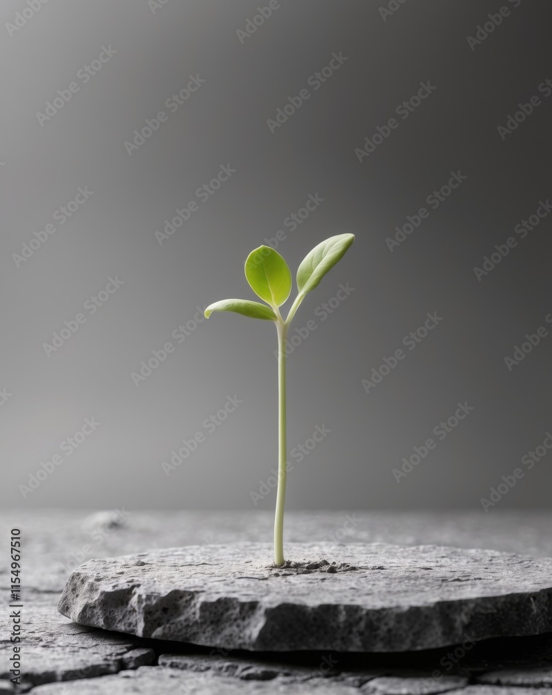 small green sprout grows stone slab symbolizing renewal resilience ...