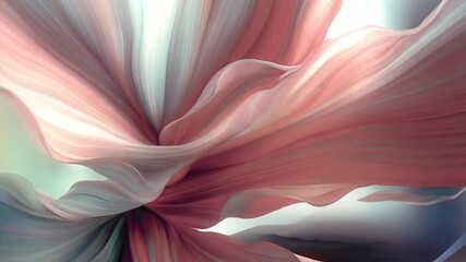 Aufkleber - Abstract animation of a blooming flower with swaying, smooth petals that have soft pink and peach gradients and shimmers. The composition is airy and fluid, rendered in a soft, organic style