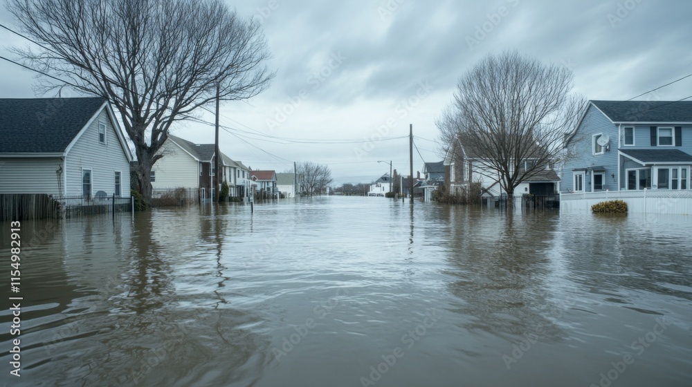 Flooded Streets in Coastal Town Amid Rising Sea Levels Stock Photo ...