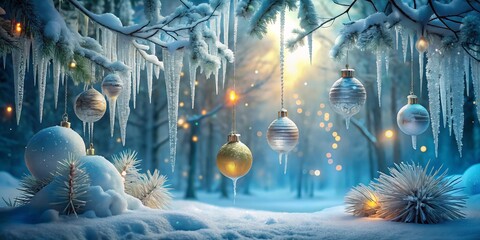 Wall Mural - Enchanted Winter Wonderland with Ornaments and Snow