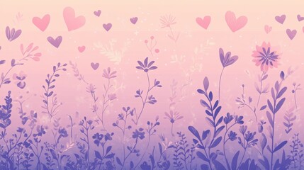 Poster - A gradient lavender and pink background with subtle floral designs and hearts.
