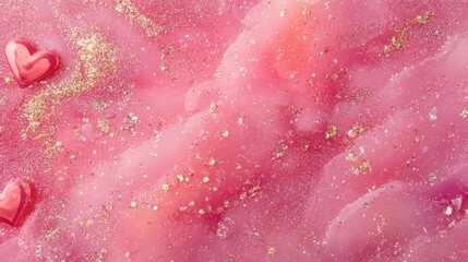 Poster - A shimmering pink background with translucent heart overlays and glitter accents.