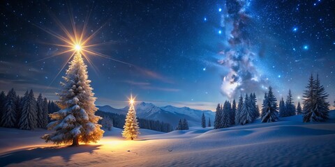 Wall Mural - Serene Winter Landscape with Starry Night Sky